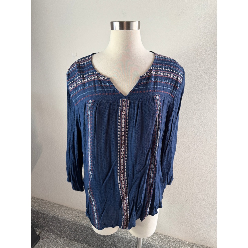 Knox Rose Womens Plus XXL Embroidered Lace Back Peasant Blouse Boho V Neck Top